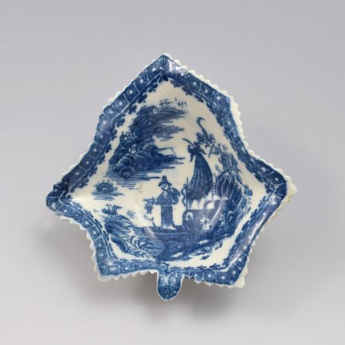 Fine Caughley Porcelain Leaf Shaped Pickle Dish Fisherman Pattern C.1780