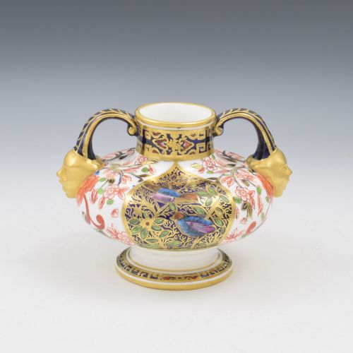 Beautiful Victorian Royal Crown Derby Porcelain Twin Handled Mask Vase C.1880