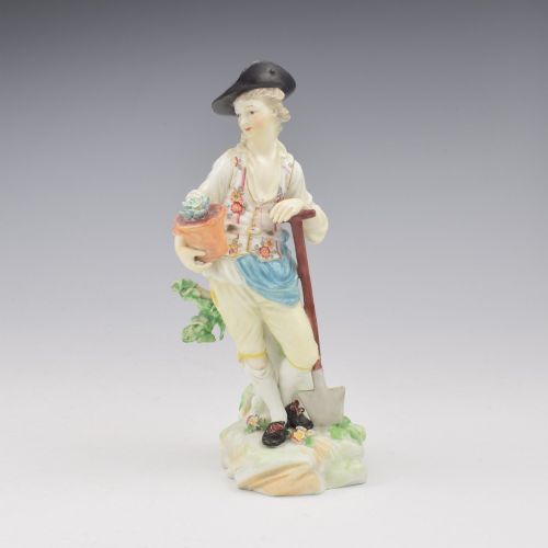 Rare 18th Century Derby Porcelain Figure of a Gardener Patch Marks C.1770 Model No. 7