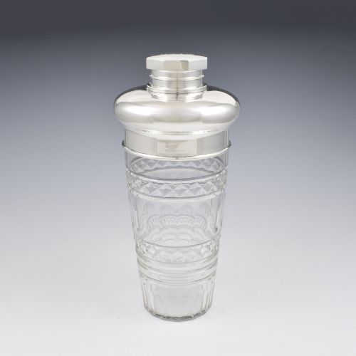 Superb Huge 30cm Art Deco Sterling Silver & Cut Glass Cocktail Shaker C.1940
