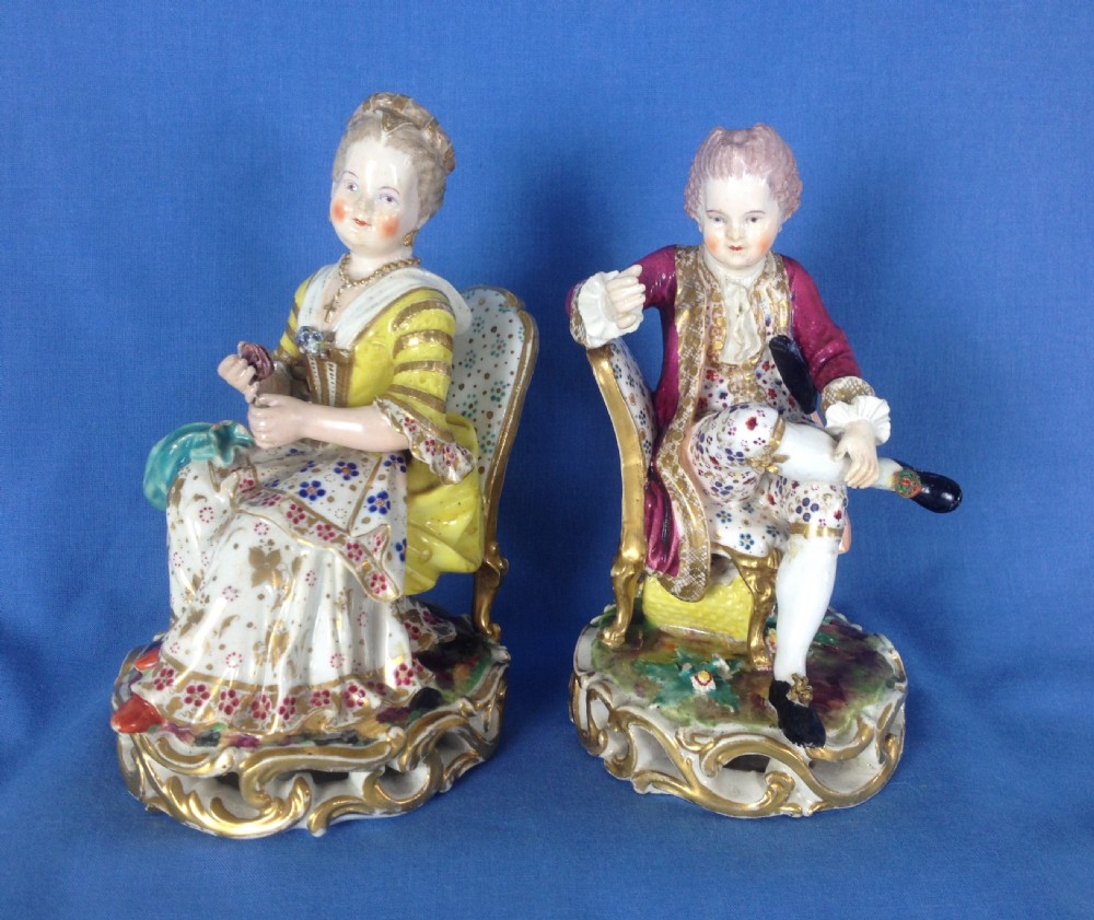 Pair Early 19thC Georgian Derby Seated Dresden Figures No.314