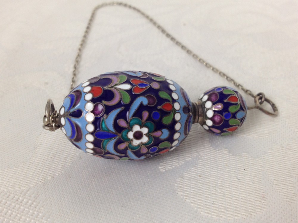 C19th Russian Silver & Cloisonne Enamel Scent Bottle Miniature Nikolay Alekseyev Moscow Chatelaine Egg 