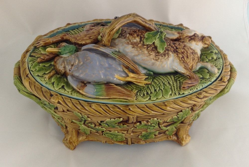 Victorian Minton Majolica Game Pie Dish Rabbit Mallard Blackbird 1859