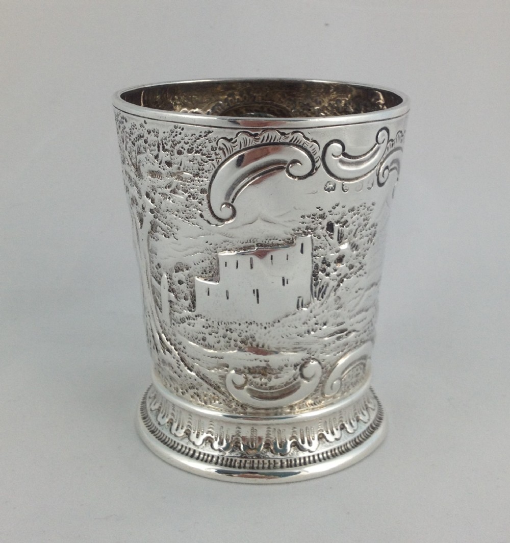 George III Embossed Silver Beaker London 1817 Landscape Castle Scenes Georgian