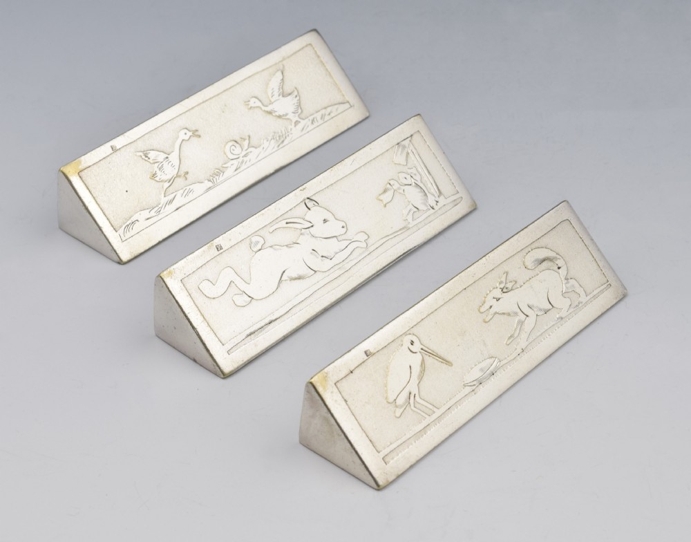 Set 12 French Silver Plated Art Deco Knife Rests Stephane Prudhomme Aesop's Fables View II