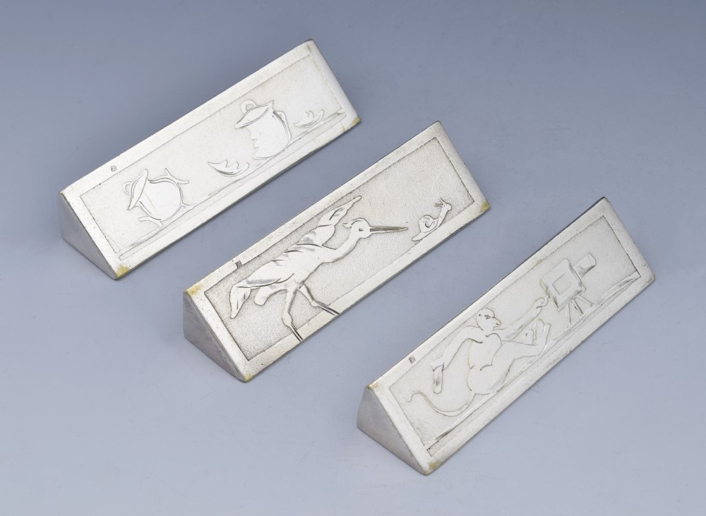 Set 12 French Silver Plated Art Deco Knife Rests Stephane Prudhomme Aesop's Fables View IX
