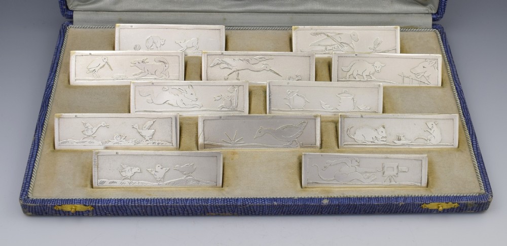 Set 12 French Silver Plated Art Deco Knife Rests Stephane Prudhomme Aesop's Fables View X