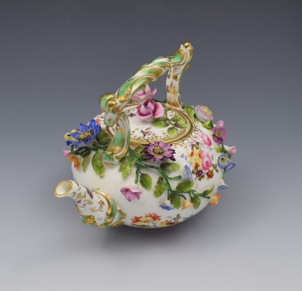 Rare Coalport Coalbrookdale Flower Encrusted Tea Kettle Teapot View II