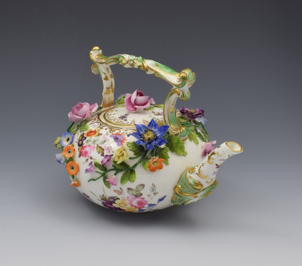 Rare Coalport Coalbrookdale Flower Encrusted Tea Kettle Teapot View V