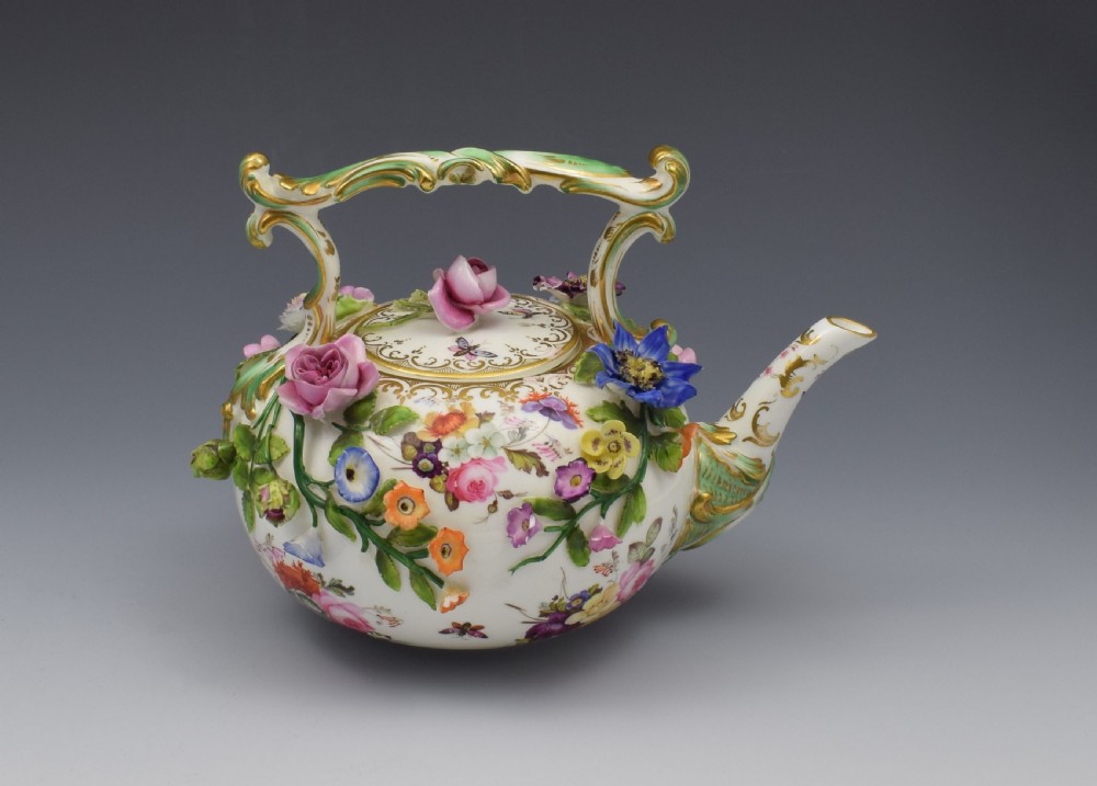 Rare Coalport Coalbrookdale Flower Encrusted Tea Kettle Teapot View VI