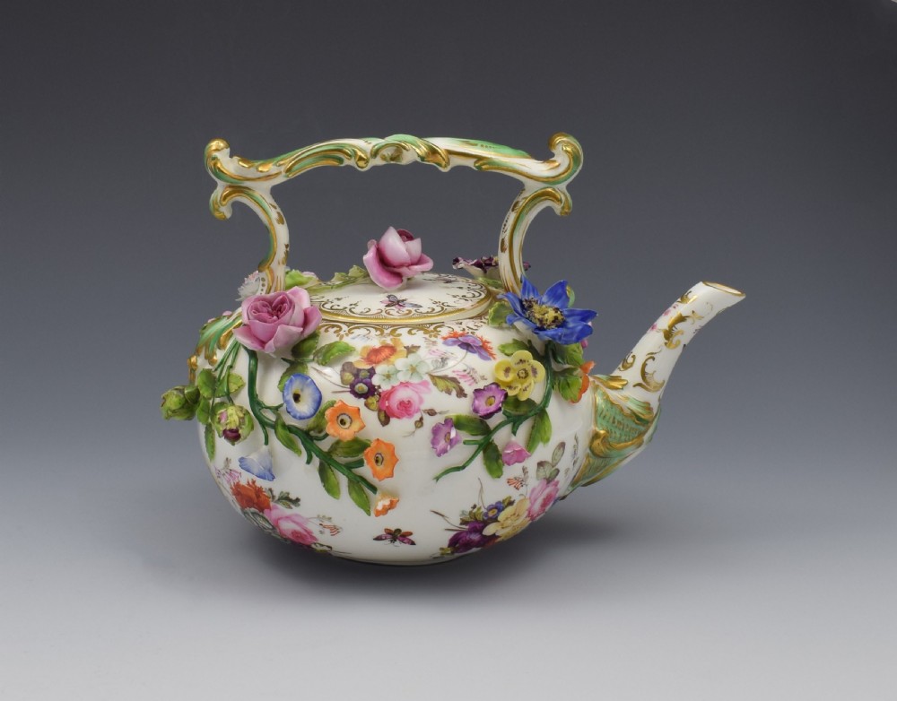 Rare Coalport Coalbrookdale Flower Encrusted Tea Kettle Teapot View VII