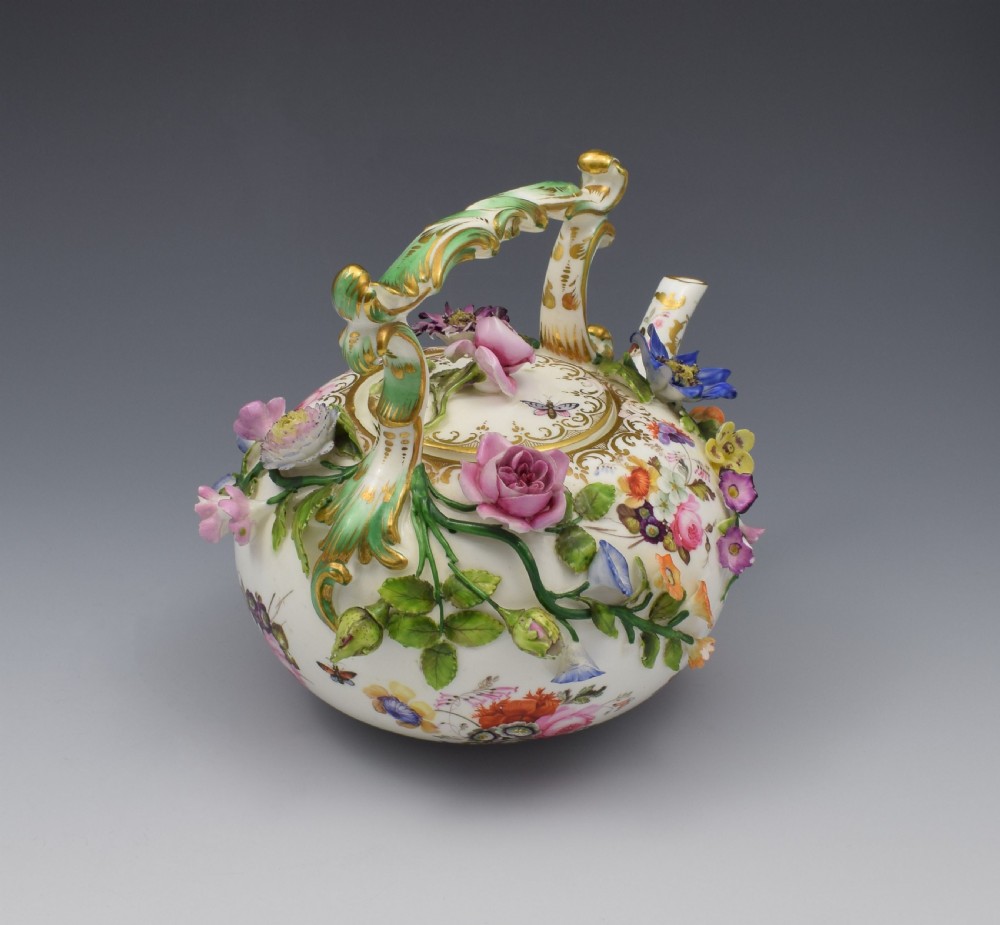 Rare Coalport Coalbrookdale Flower Encrusted Tea Kettle Teapot View VIII