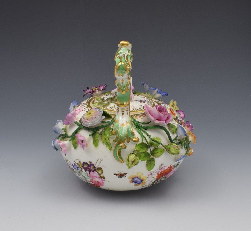 Rare Coalport Coalbrookdale Flower Encrusted Tea Kettle Teapot View IX