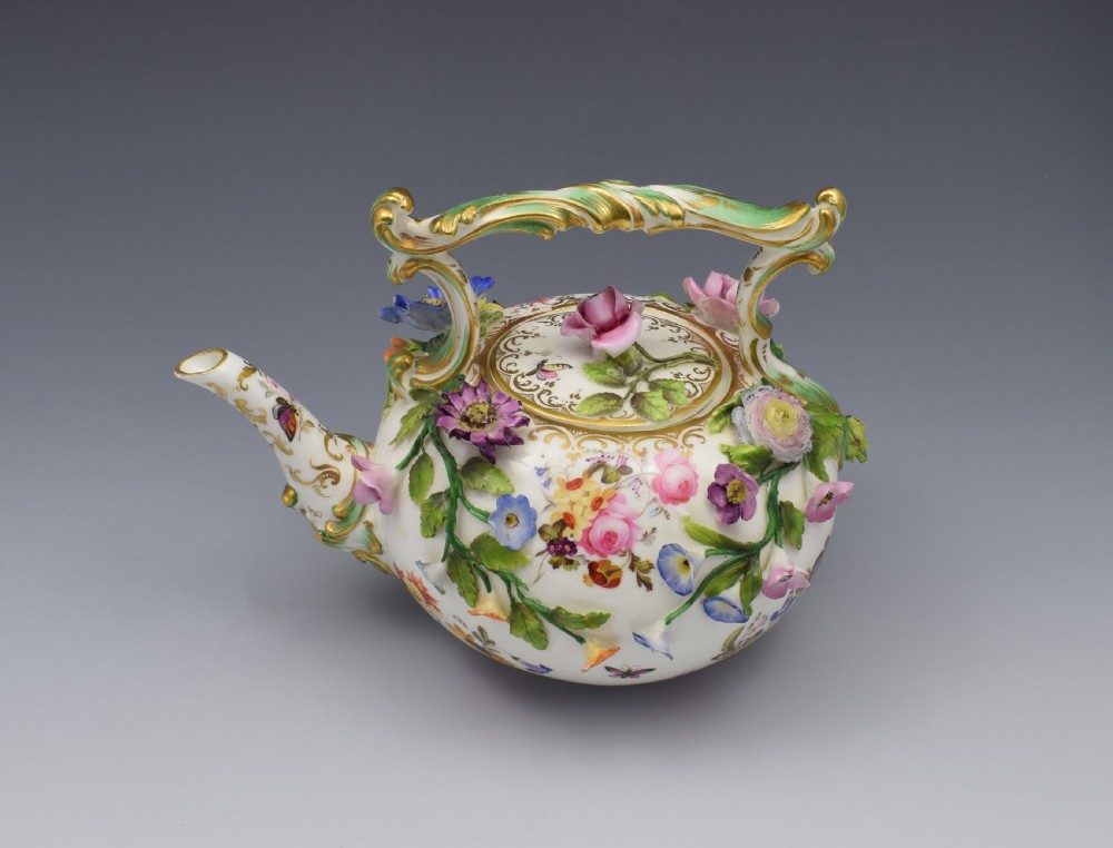 Rare Coalport Coalbrookdale Flower Encrusted Tea Kettle Teapot View XI
