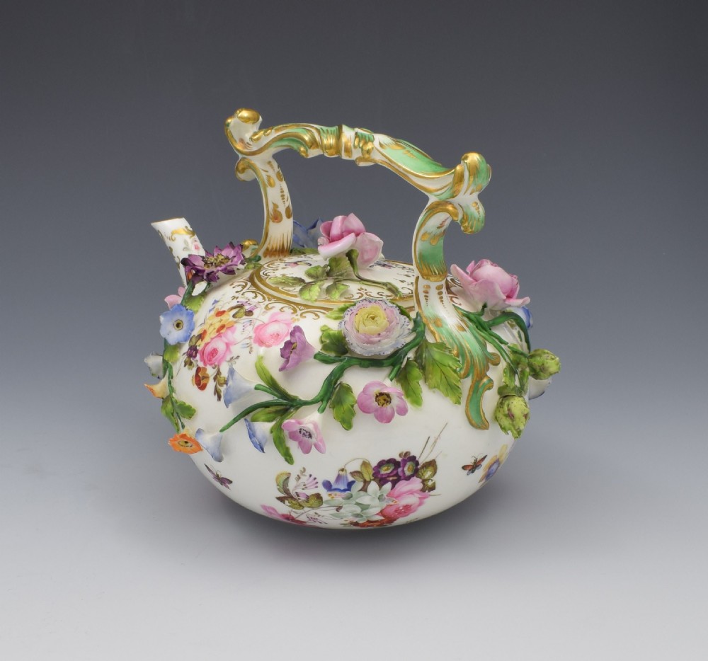 Rare Coalport Coalbrookdale Flower Encrusted Tea Kettle Teapot View XII