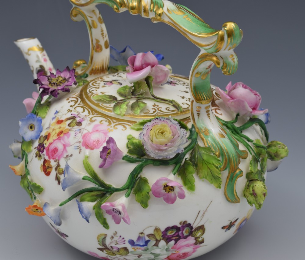 Rare Coalport Coalbrookdale Flower Encrusted Tea Kettle Teapot View XIII