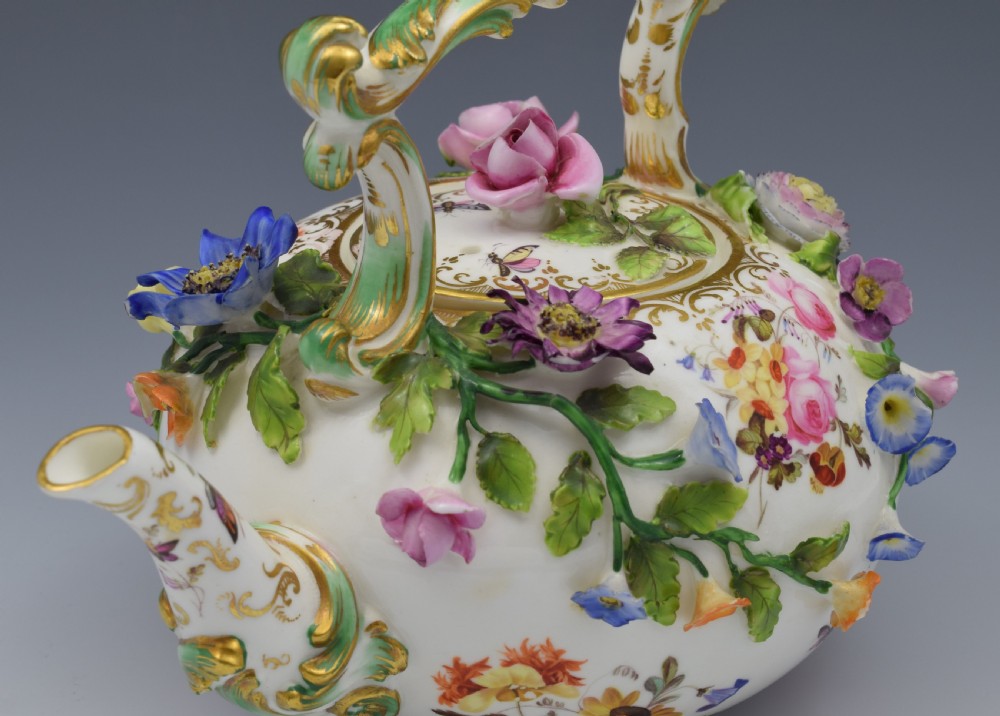 Rare Coalport Coalbrookdale Flower Encrusted Tea Kettle Teapot View XIV