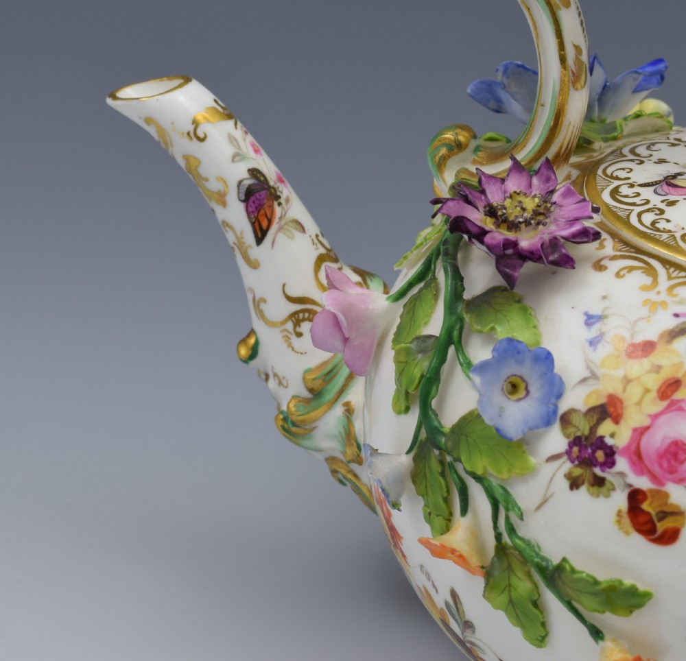 Rare Coalport Coalbrookdale Flower Encrusted Tea Kettle Teapot View XV