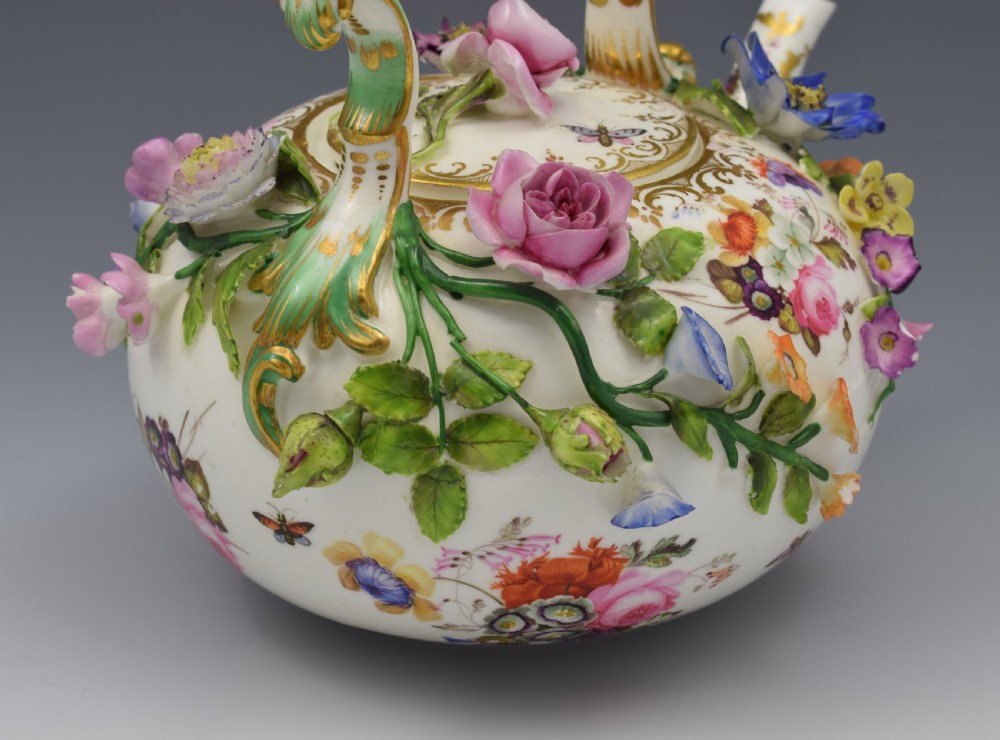 Rare Coalport Coalbrookdale Flower Encrusted Tea Kettle Teapot View XVI
