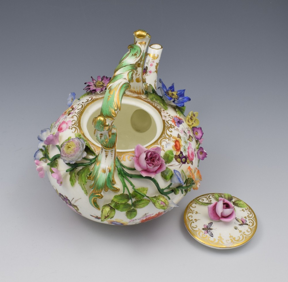 Rare Coalport Coalbrookdale Flower Encrusted Tea Kettle Teapot View XVII