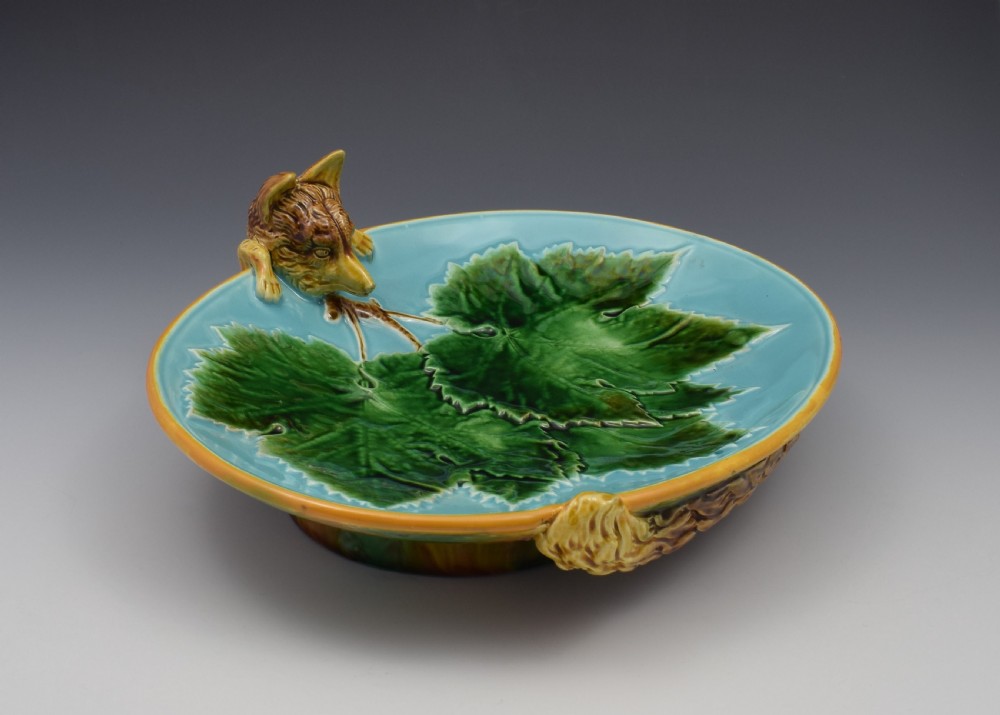 Victorian George Jones Majolica Fox Dish Tray View IV