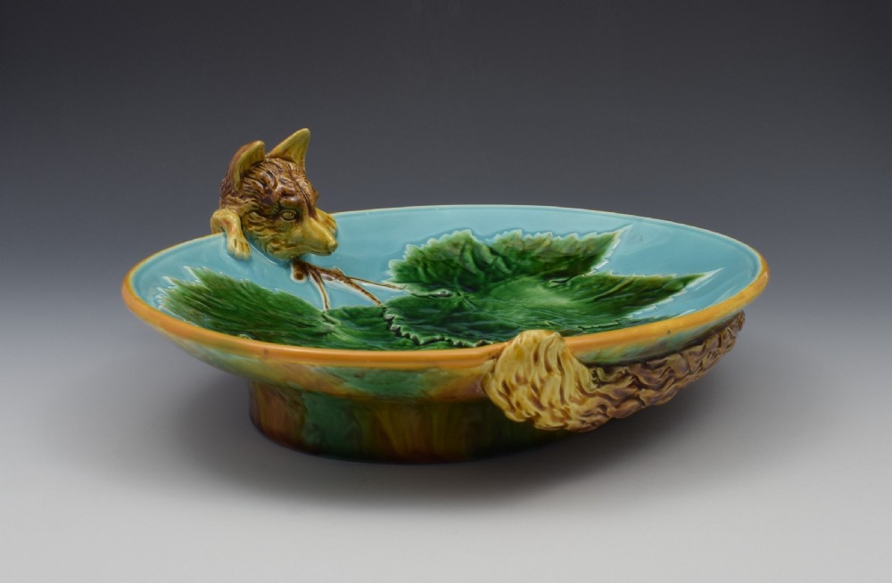 Victorian George Jones Majolica Fox Dish Tray View VI