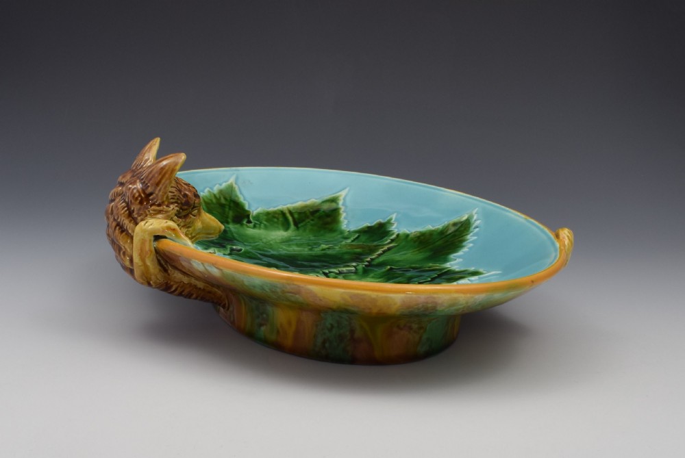 Victorian George Jones Majolica Fox Dish Tray View VII