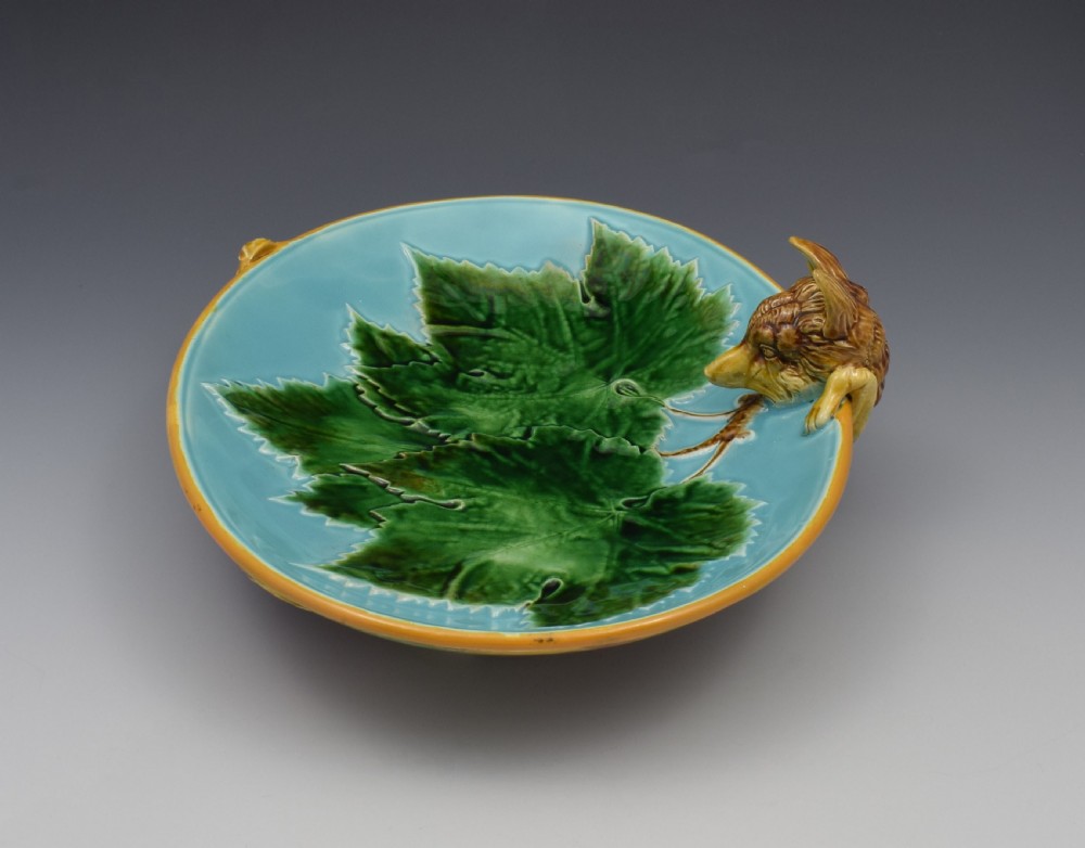 Victorian George Jones Majolica Fox Dish Tray View IX
