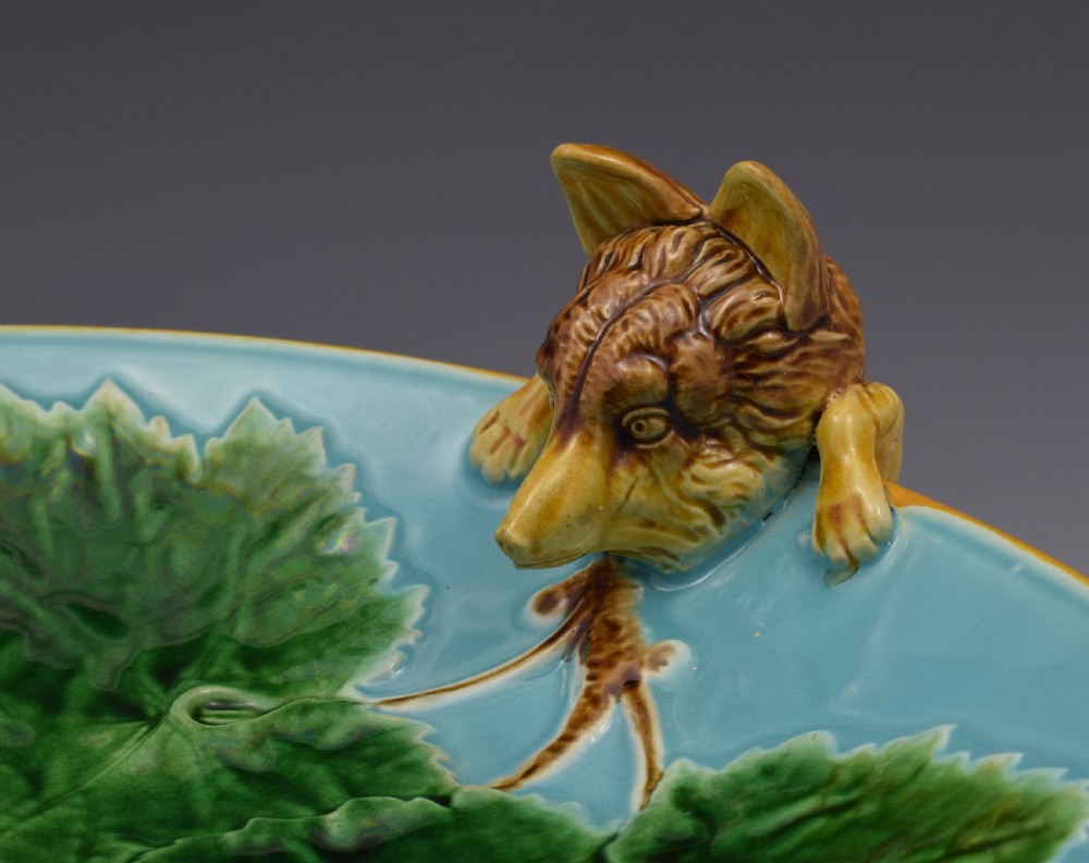 Victorian George Jones Majolica Fox Dish Tray View X