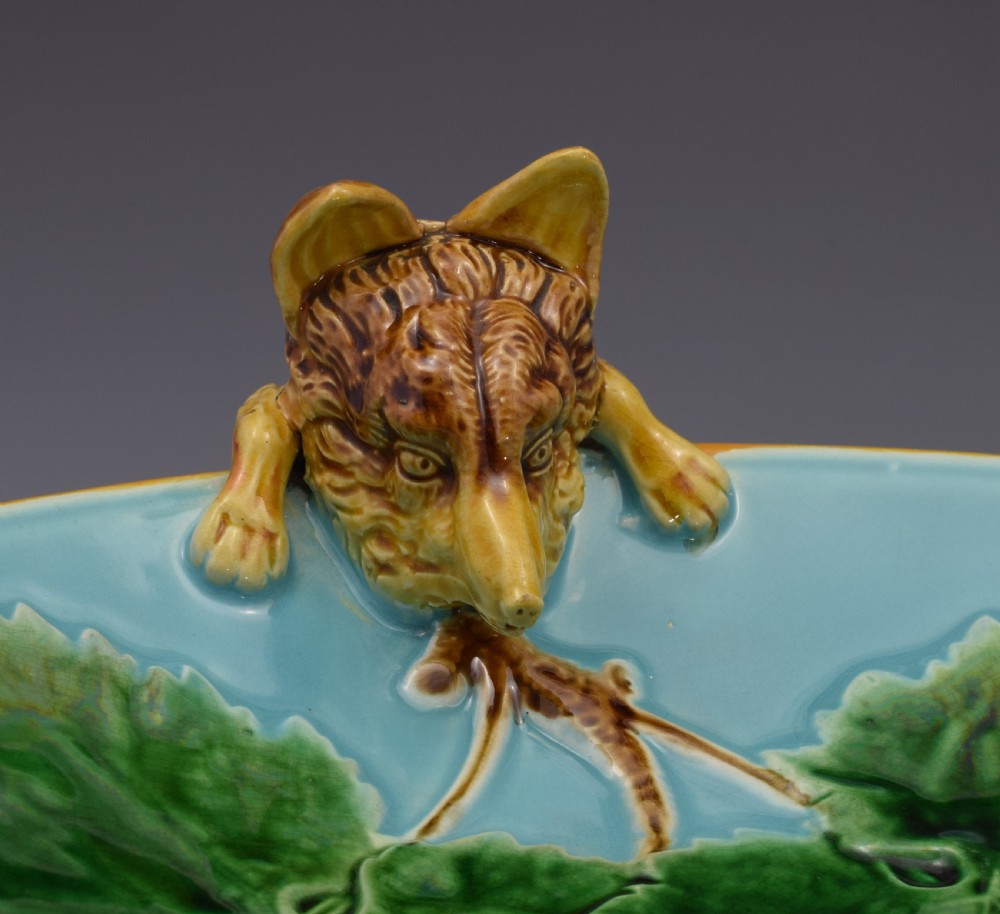 Victorian George Jones Majolica Fox Dish Tray View XI