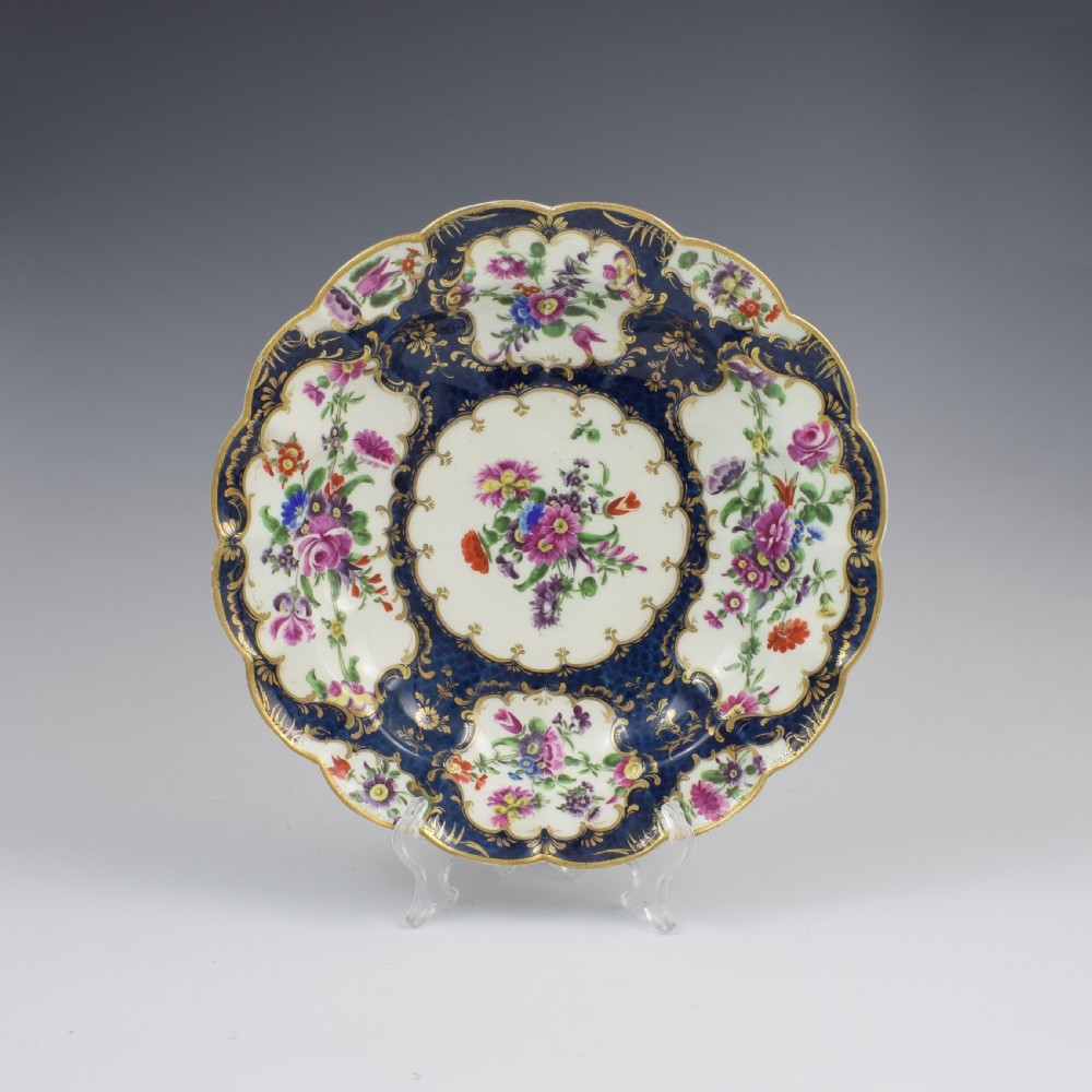 First Period Worcester Porcelain Blue Scale Junket Dish c.1770 View III