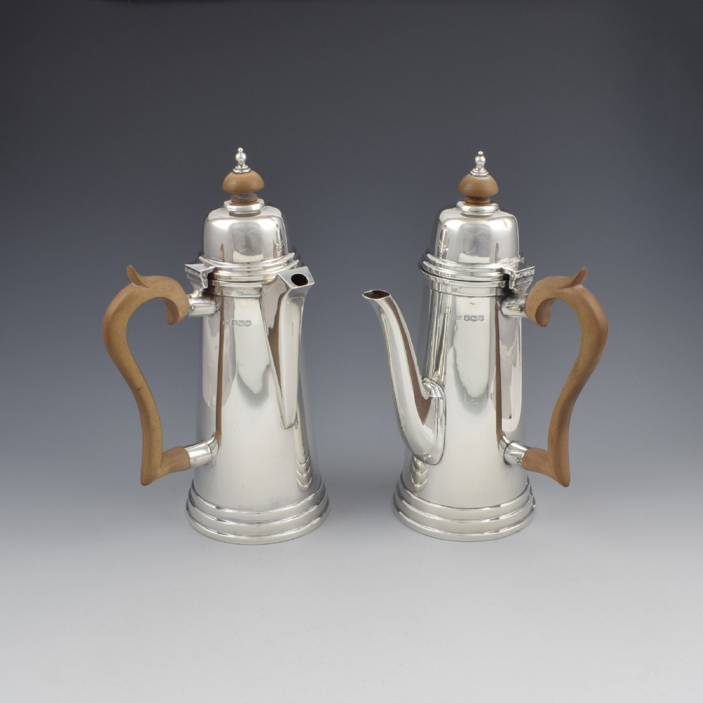 Fine Art Deco Silver Cafe Au Lait Set / Chocolate Pots Walker & Hall