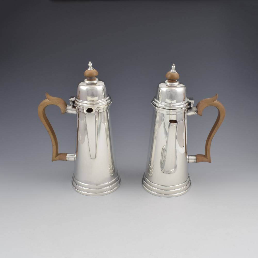 Fine Art Deco Silver Cafe Au Lait Set / Chocolate Pots Walker & Hall View III