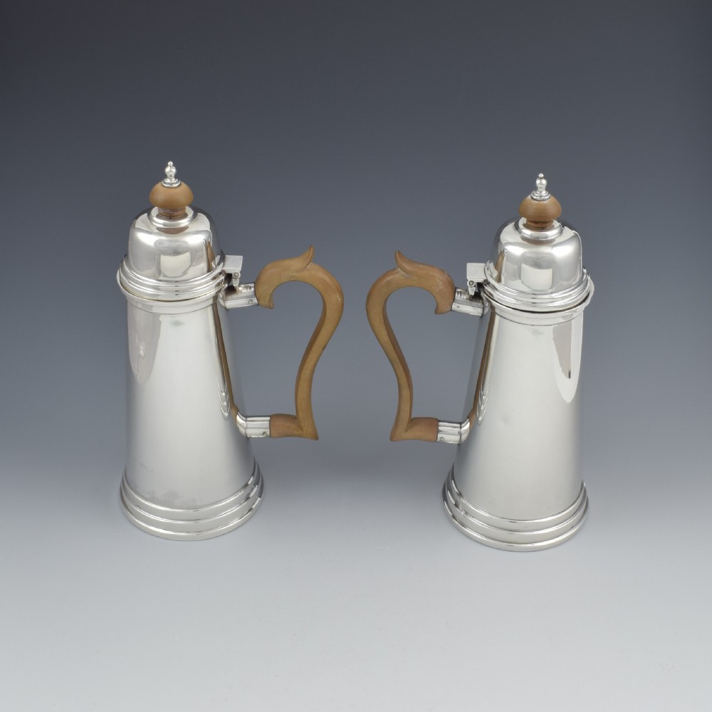 Fine Art Deco Silver Cafe Au Lait Set / Chocolate Pots Walker & Hall View V