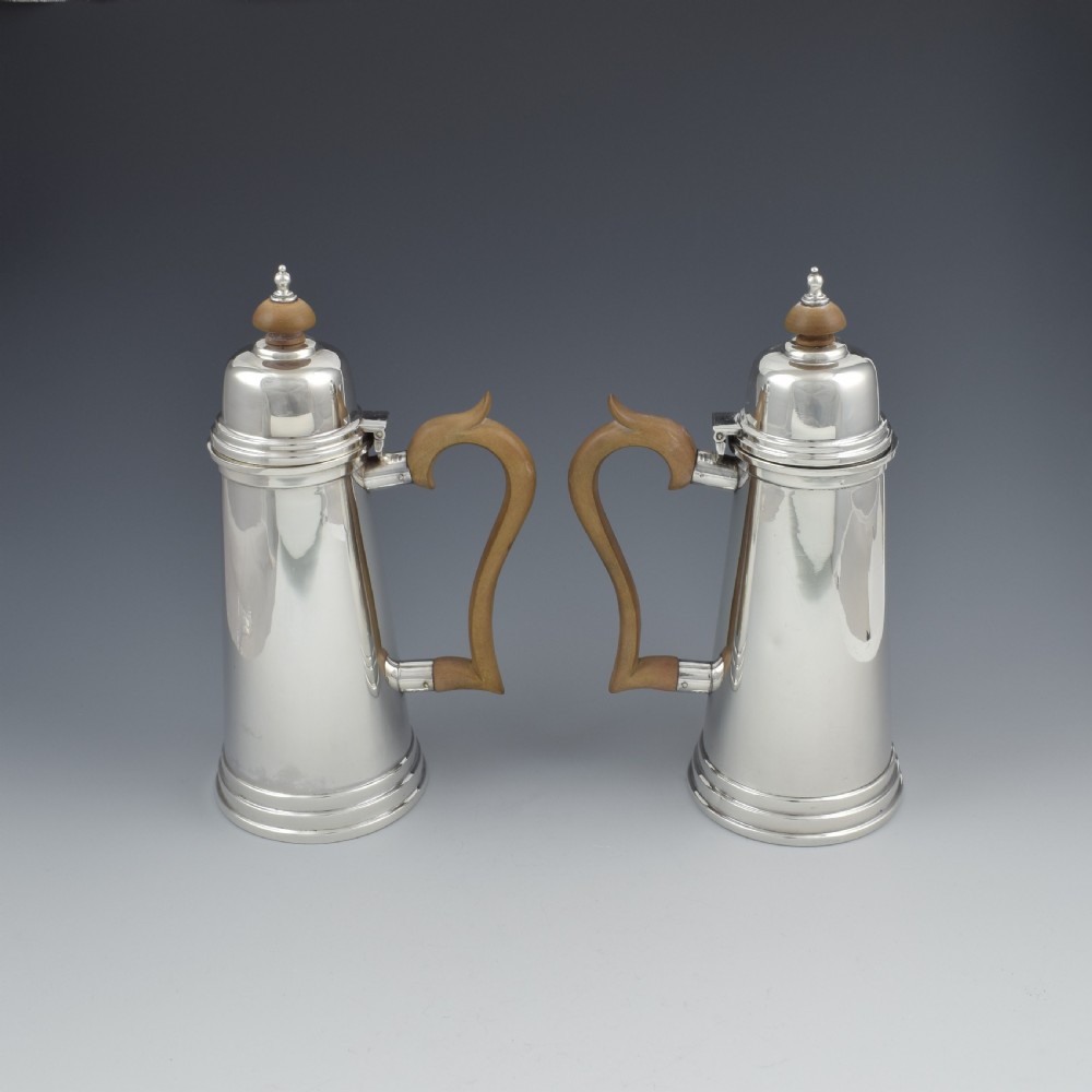 Fine Art Deco Silver Cafe Au Lait Set / Chocolate Pots Walker & Hall View VI