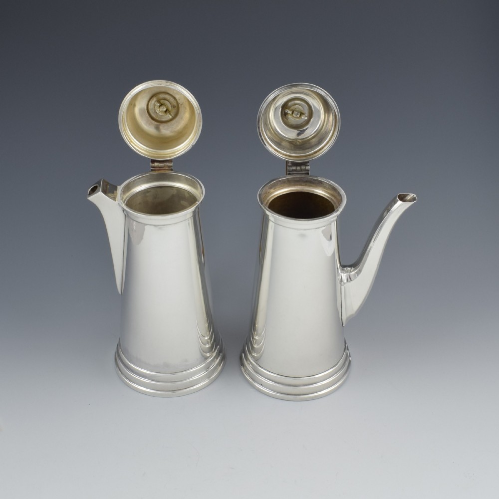 Fine Art Deco Silver Cafe Au Lait Set / Chocolate Pots Walker & Hall View X