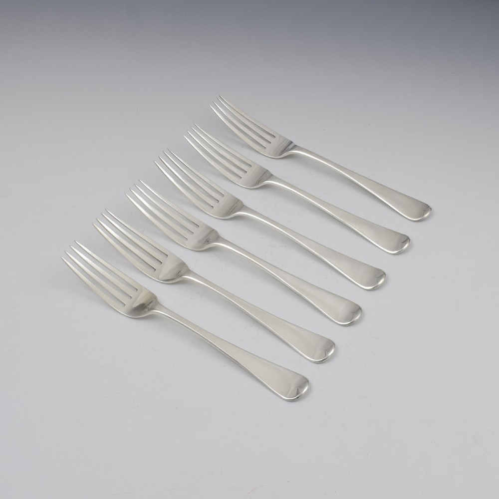 Set Of Six Early Victorian Solid Silver Dinner Table Forks Hayne & Cater