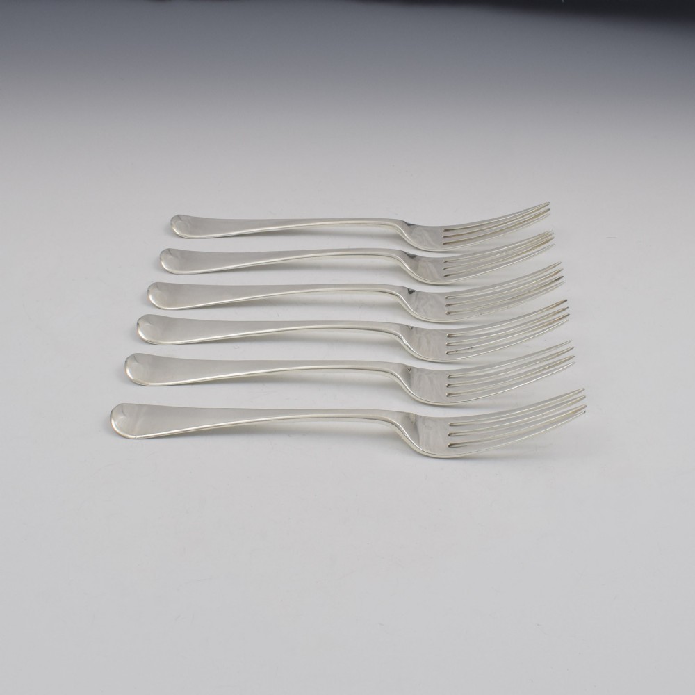 Set Of Six Early Victorian Solid Silver Dinner Table Forks Hayne & Cater View II