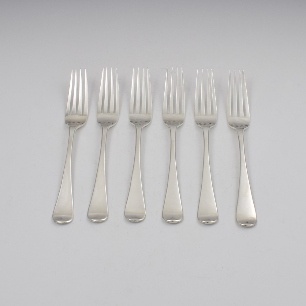 Set Of Six Early Victorian Solid Silver Dinner Table Forks Hayne & Cater View III