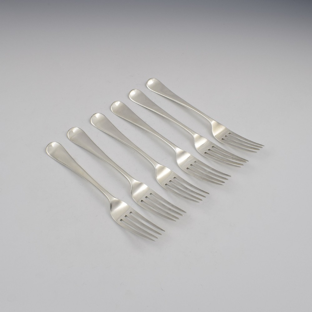 Set Of Six Early Victorian Solid Silver Dinner Table Forks Hayne & Cater View IV