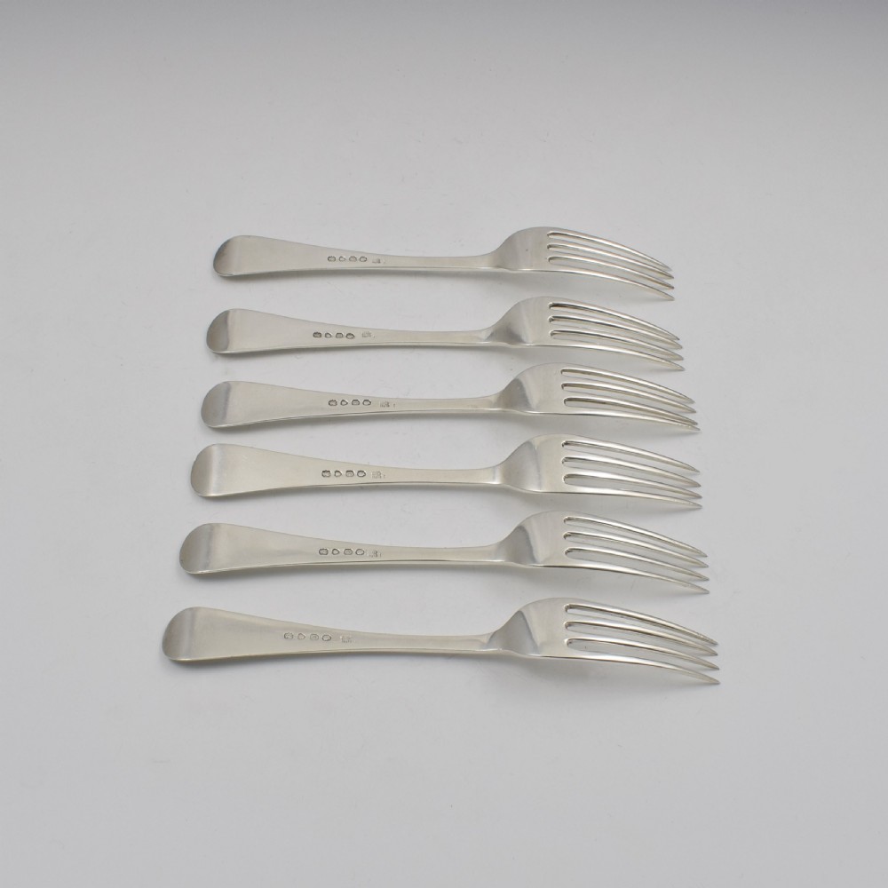 Set Of Six Early Victorian Solid Silver Dinner Table Forks Hayne & Cater View V