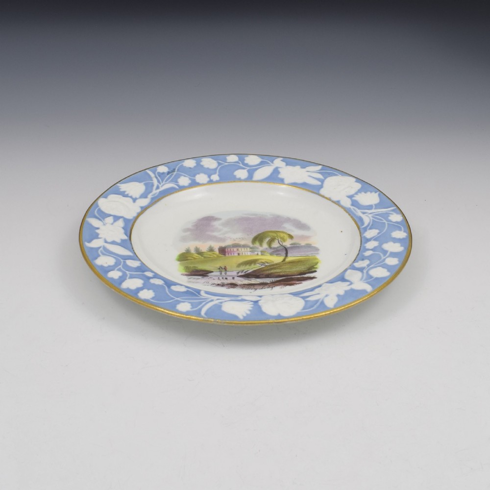 Georgian New Hall Porcelain Landscape Dessert Plate Hedley Lodge c.1815 View IV