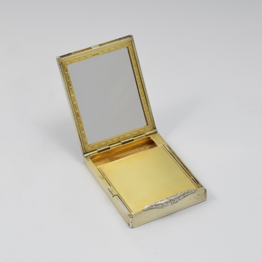 Superb Art Deco Silver Gilt & Red Guilloche Enamel Compact View V