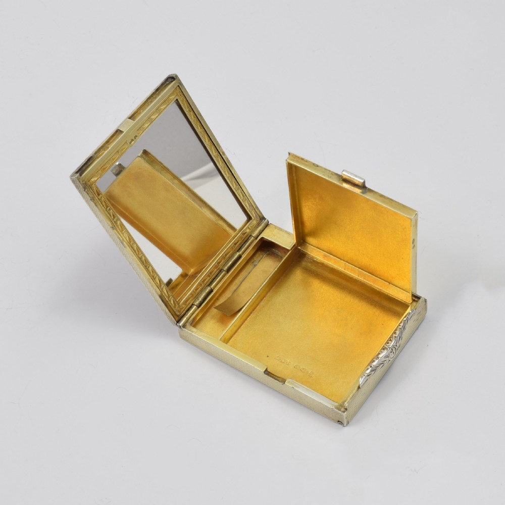 Superb Art Deco Silver Gilt & Red Guilloche Enamel Compact View VI