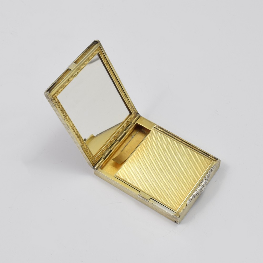 Superb Art Deco Silver Gilt & Red Guilloche Enamel Compact View VII