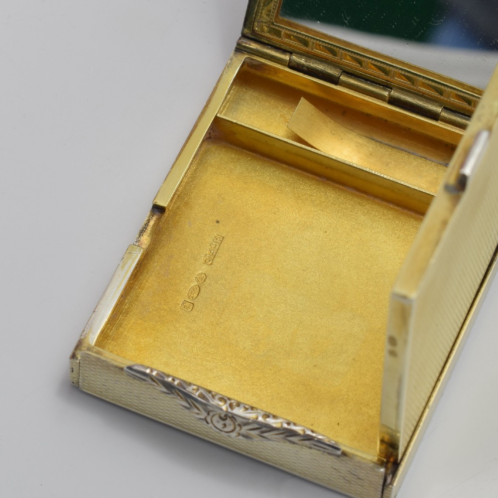 Superb Art Deco Silver Gilt & Red Guilloche Enamel Compact View X
