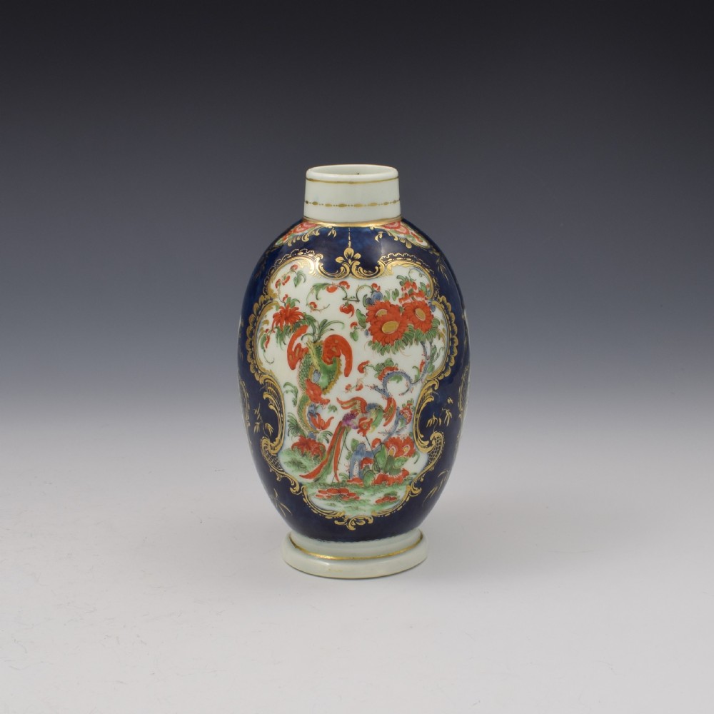 First Period Worcester Porcelain Blue Scale Jabberwocky Tea Canister