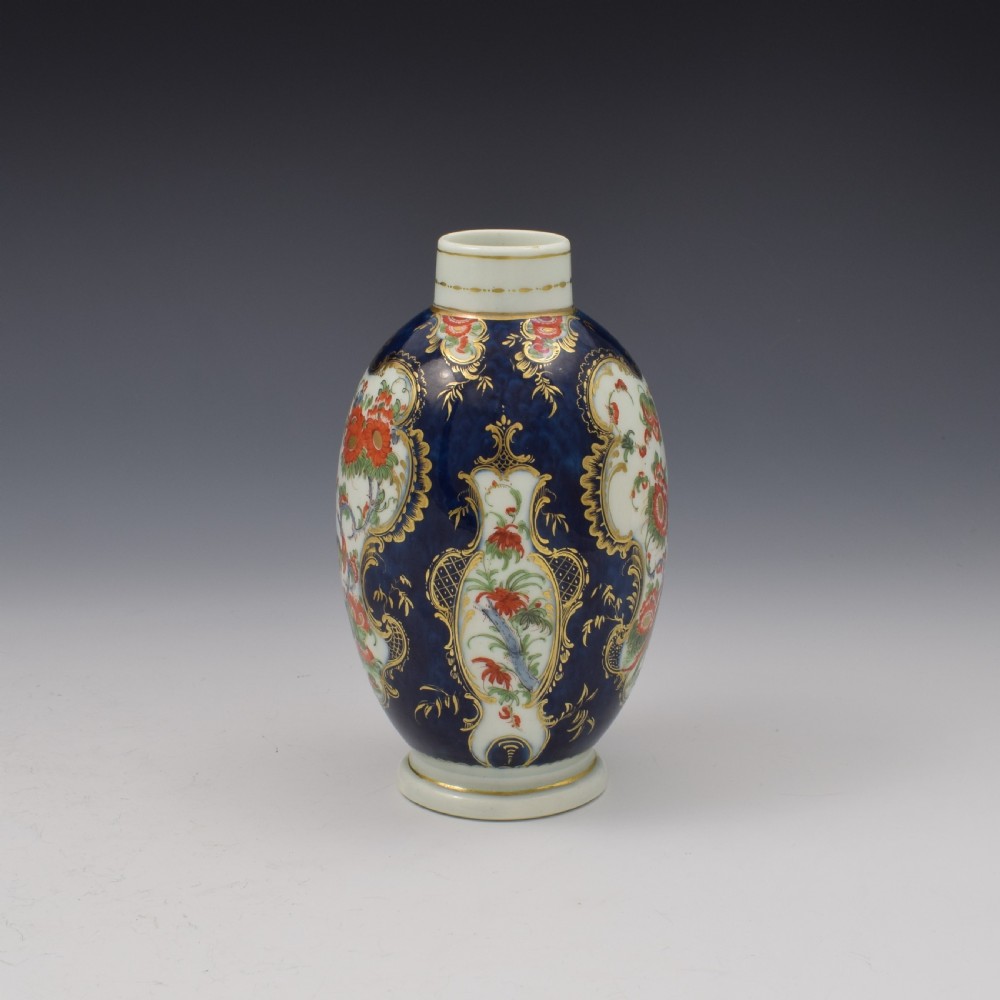 First Period Worcester Porcelain Blue Scale Jabberwocky Tea Canister View II