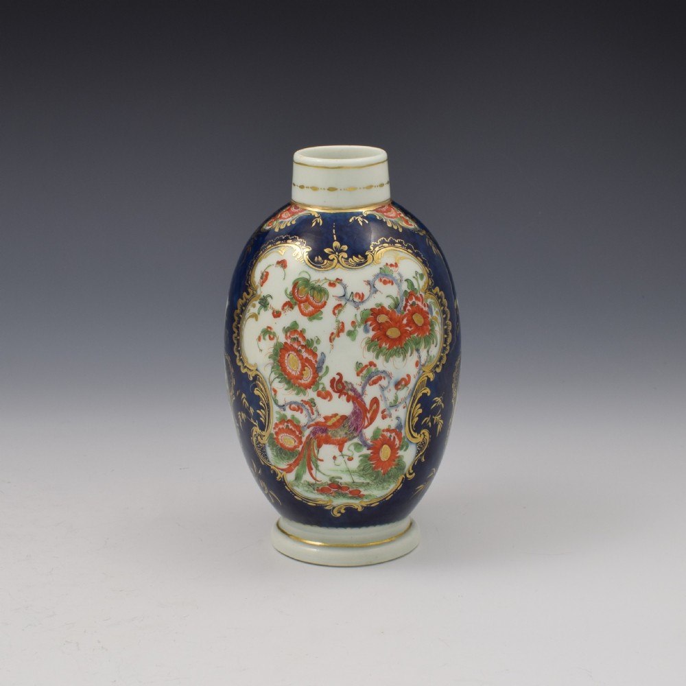 First Period Worcester Porcelain Blue Scale Jabberwocky Tea Canister View III