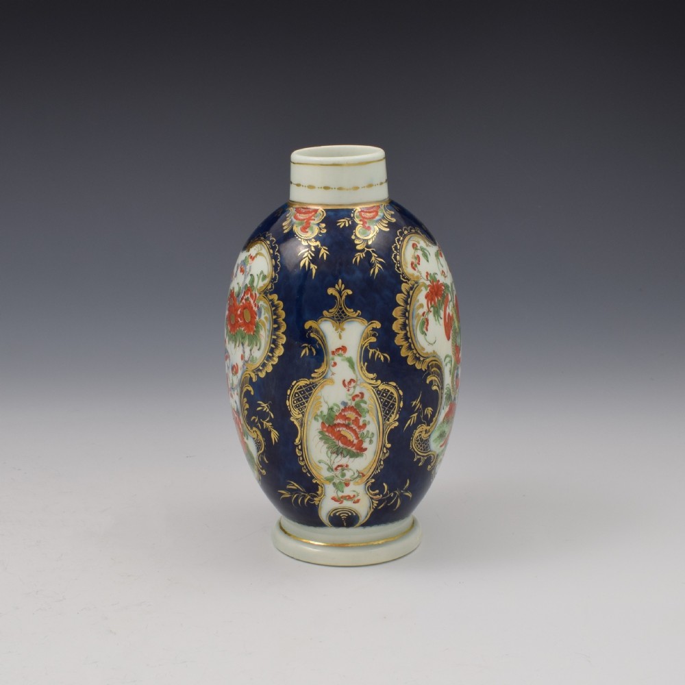 First Period Worcester Porcelain Blue Scale Jabberwocky Tea Canister View IV